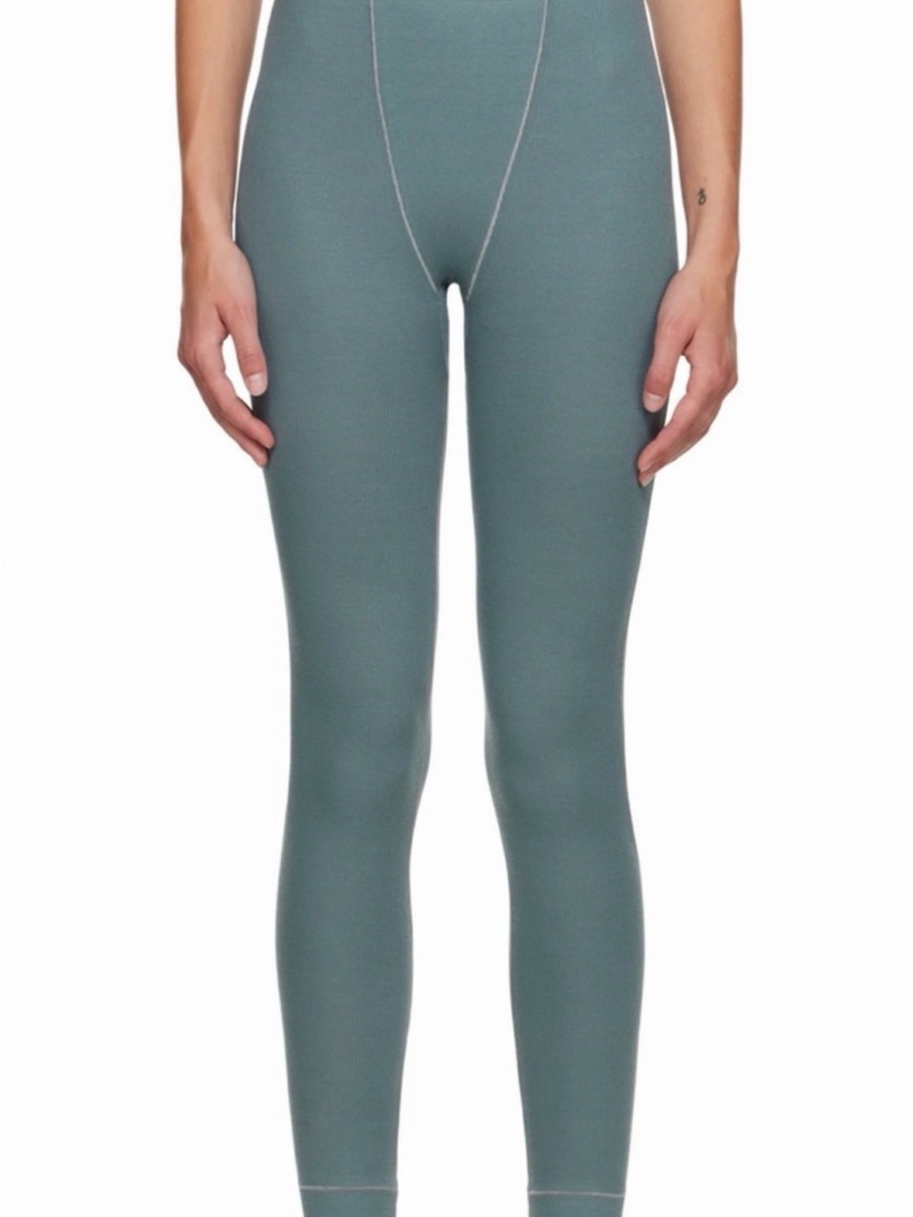 NWT-SKIMS Cotton Rib Thermal Leggings sz M Teal Green Ribbed Knit Loungewear